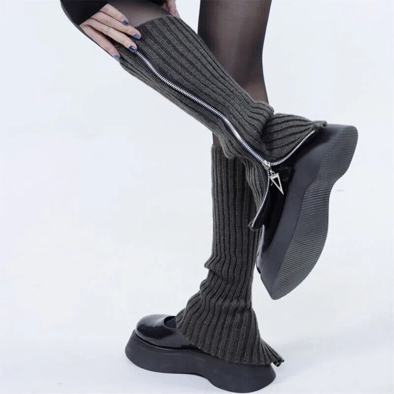 Гетры на молнии японские Jk сапоги носки до бедра в стиле панк Y2K гетры с кольцами манжеты для сапог теплые вязаные носки в стиле "Лолита" вязаные носки-трубы