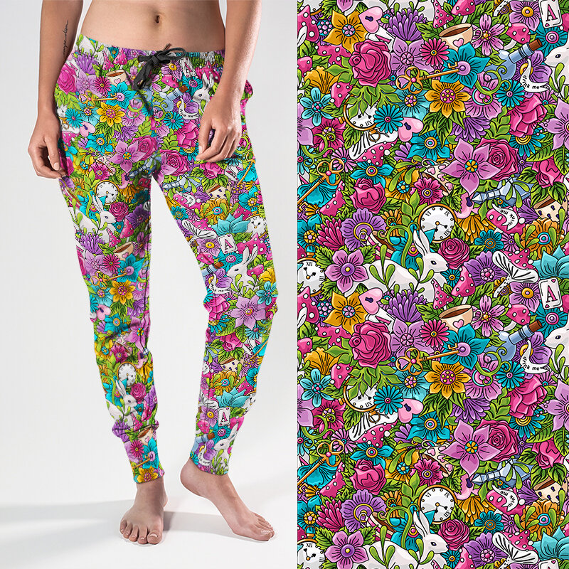 LETSFIND ใหม่ที่มีสีสันรูปแบบดอกไม้และกระต่ายพิมพ์ Jogger ผู้หญิงมีกระเป๋าคุณภาพสูงนุ่ม Streetwear