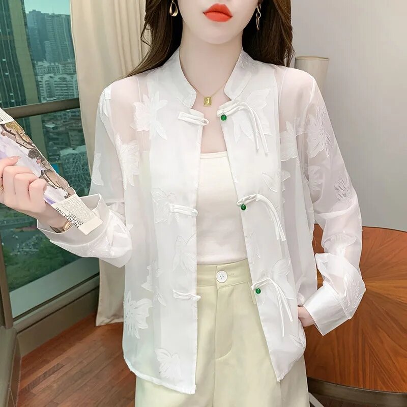 Retro Jacquard Button Sun Protection Clothing For Women's 2024 Summer New Fashion Versatile Thin Breathable Cardigan Coat