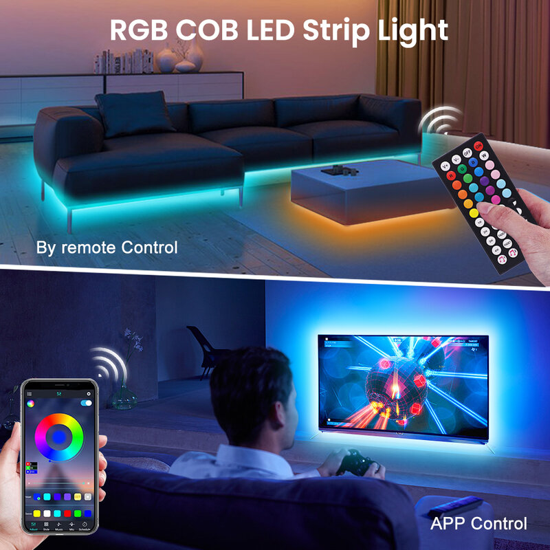 5V USB RGB แถบไฟ LED บลูทูธ cob แถบไฟ LED 576 led/m เทป LED ยืดหยุ่นสูงความหนาแน่นสูงแสงเชิงเส้นทีวี Backlight ห้อง