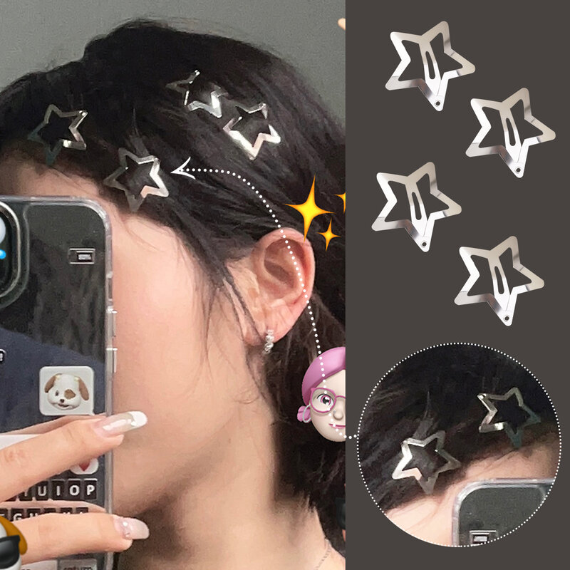 Colorido Metal Star BB Hairclips para mulheres, Y2K Snap Hairpins, presilhas de cabelo laterais, Cool Girls Clip, Boutique Kids Hair Accessories, 5pcs