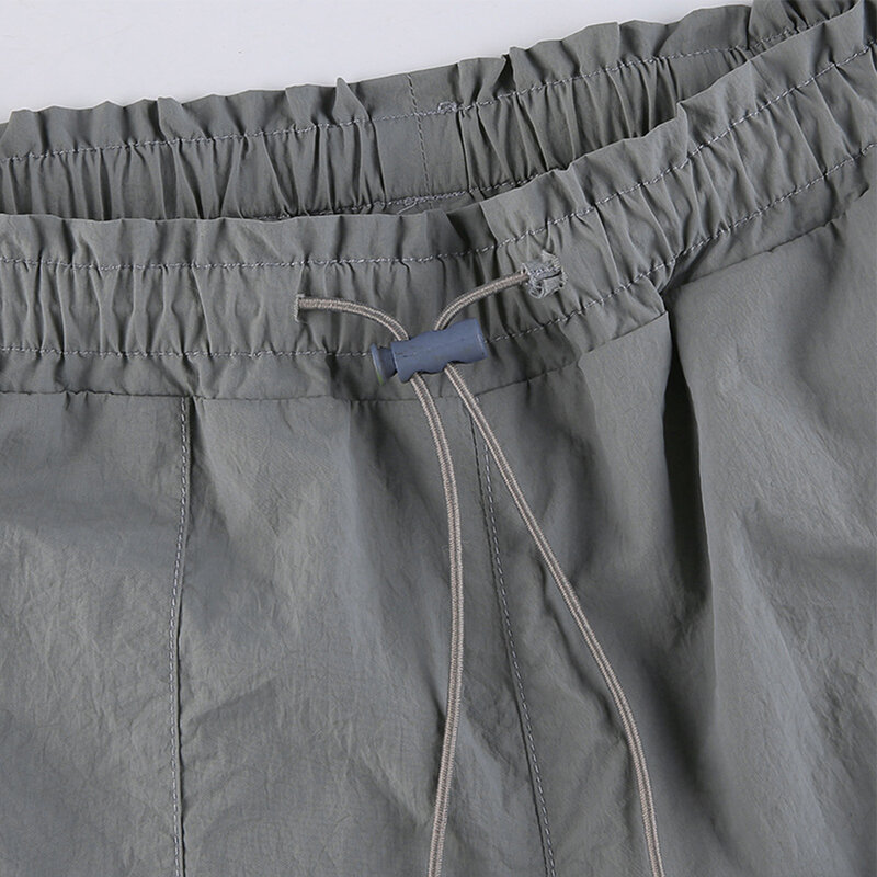 Mulheres múltiplos bolsos de pára-quedas calças, calças largas com cordão, cintura baixa elástica, Ruched carga calça, jogger, Y2K Trainning calças