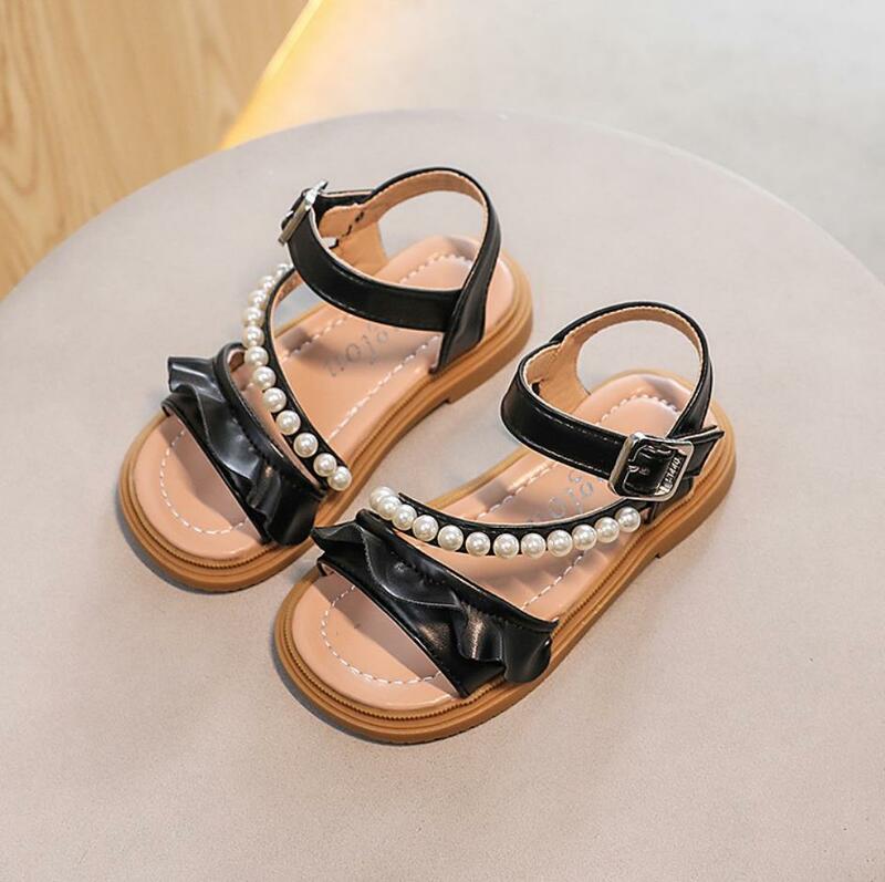 Sandales d'été pour petites filles, chaussures de princesse plates avec perles, pour les premiers pas des enfants de 1 à 6 ans, collection 2024
