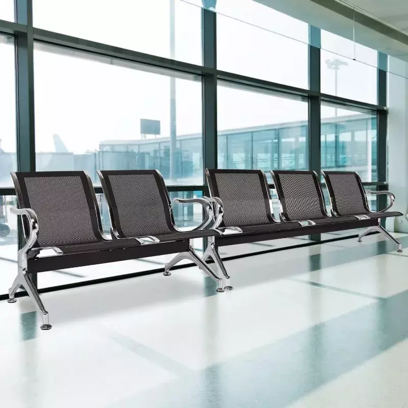 Office Guest Chairs - 5 Seat Reception Chairs Black Waiting Room Chairs Lobby Furniture for Office Airport Bank Clinic Salon