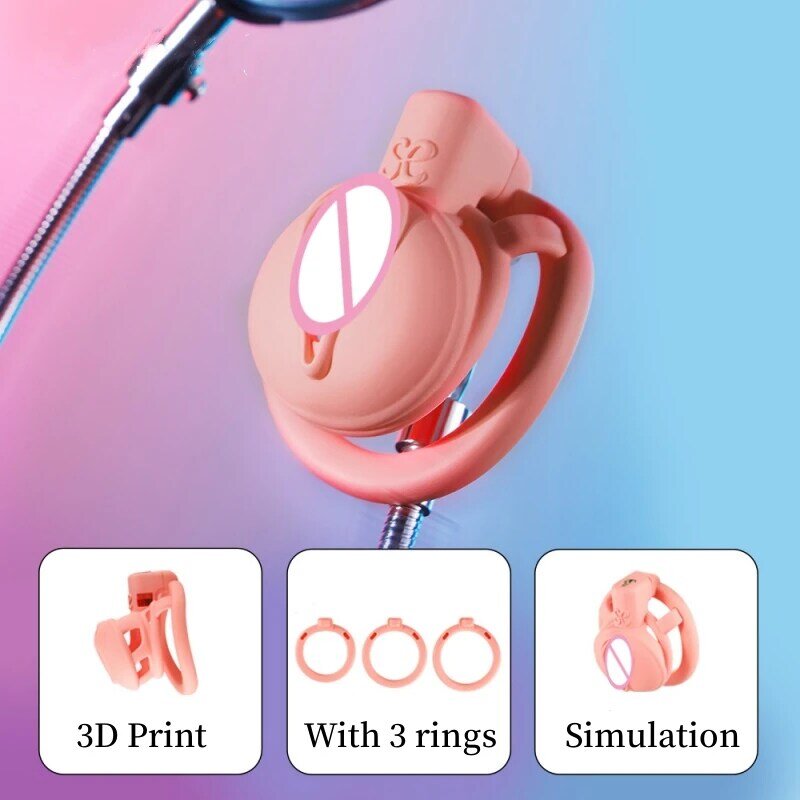 2024 New Male 3D Chastity Lock Faux Vagina Abstinence Penis Lock with 3 Size Rings Male Sex Toys Adult Erotic Products 18+ 정조대