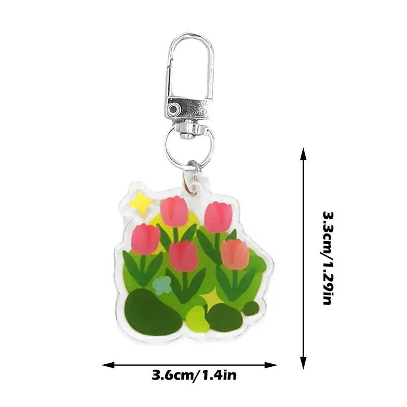 LLavero de tulipán para mujer y niña, colgante de flor, corazón de amor, acrílico, accesorios para bolso escolar, novedad