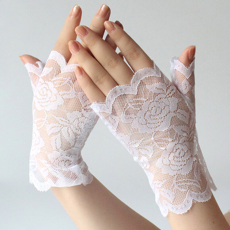 Summer Women Drive Lace Gloves Thin Sun Protection Half Finger Cover The Scar Fingerless Gloves Lady Fashion Short Mittens T207