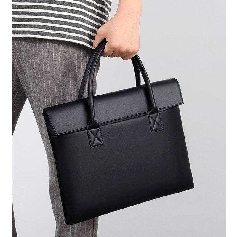Tas kulit PU wanita, tas tangan eksekutif sederhana untuk Laptop 14 inci, rapat, pulang kerja, kantor