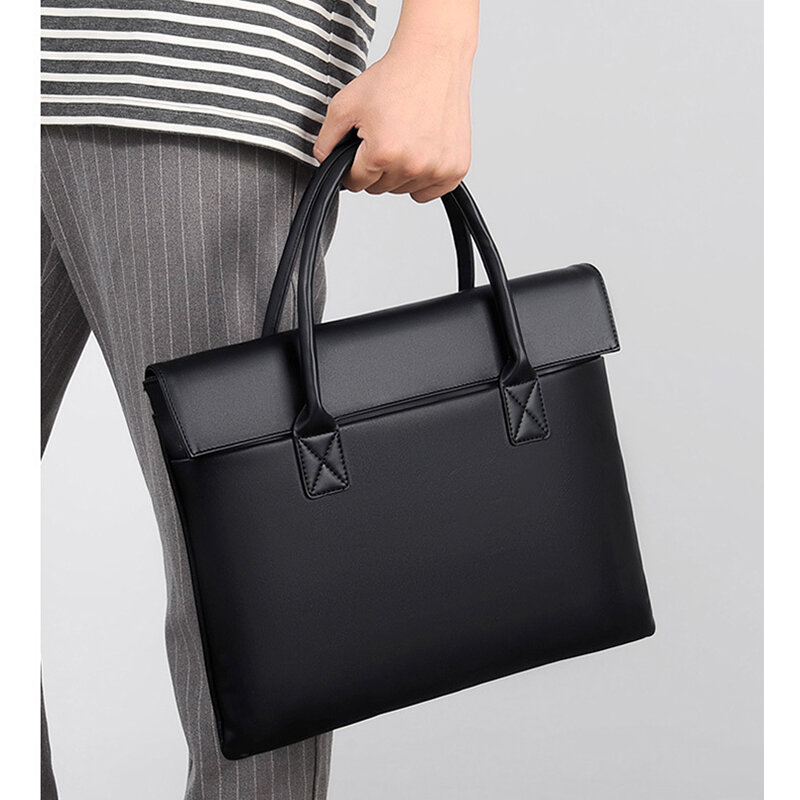 Maleta de couro PU para negócios e reunião, bolsa simples para homem e mulher, bolsa executiva, escritório, arquivo de trabalho, deslocamento e reunião, 14 in