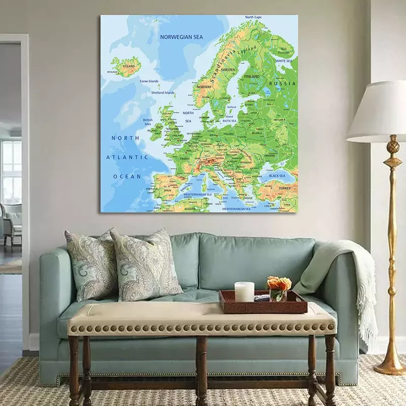 150*150Cm The Europe Terrain Map Non-woven Lukisan Kanvas Poster Dinding Besar Kelas Dekorasi Rumah Perlengkapan Sekolah