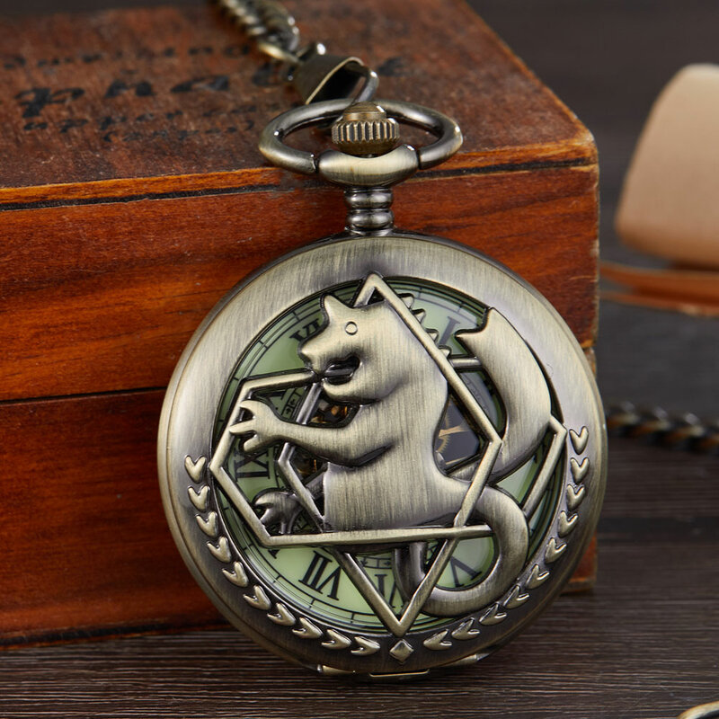 Мужские и женские карманные часы с цепочкой-брелком Эдвард Элрик, бронзовый тон, полностью металлический алхимик, Механические карманные часы для косплея