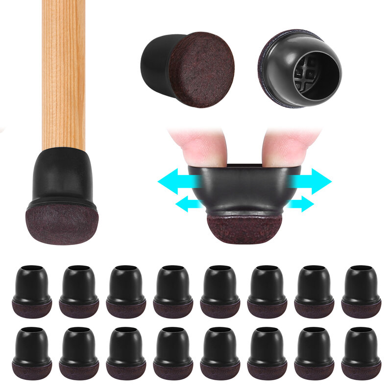 16PCS Black Silicone Chair Leg Floor Protectors with Wrapped Felt Bar Stool Chair Leg Caps Furniture Leg Feet Protection Cover