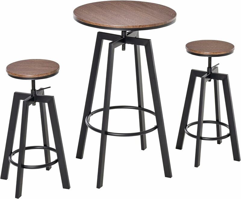 3-częściowy przemysłowy regulowany stół barowy, stół bistro o wysokości barowej i obrotowe stołki pubowe do małej przestrzeni