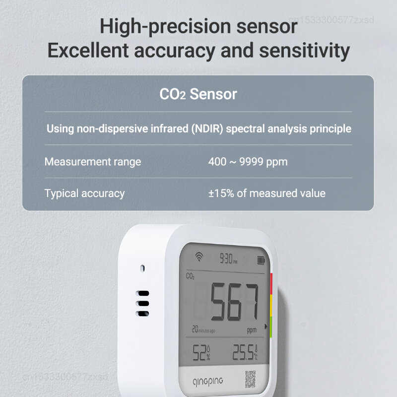 Xiaomi Qingping Carbon Dioxide Detector Small-scale Thermometer Hygrometer Indoor Household Mini WIFI Time Digital LCD Display