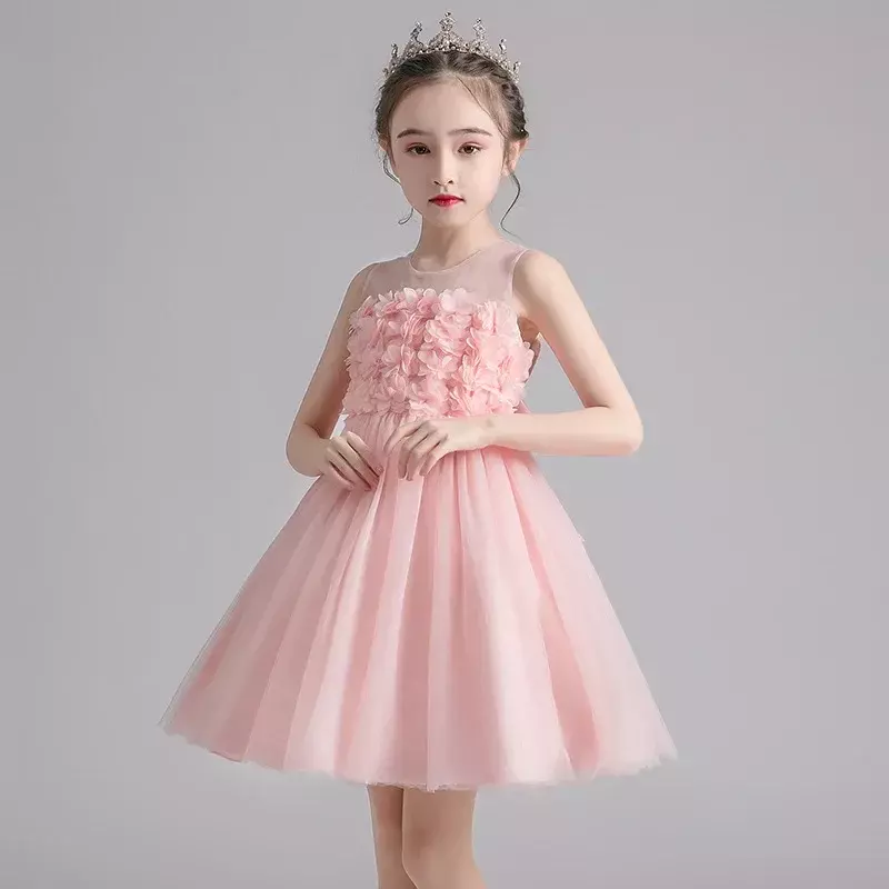 فستان أميرات منفوش للأطفال ، ملابس صيفية للبنات ، طبعة كورية ، تنورة أداء للأطفال ، جديد ، أو شاش