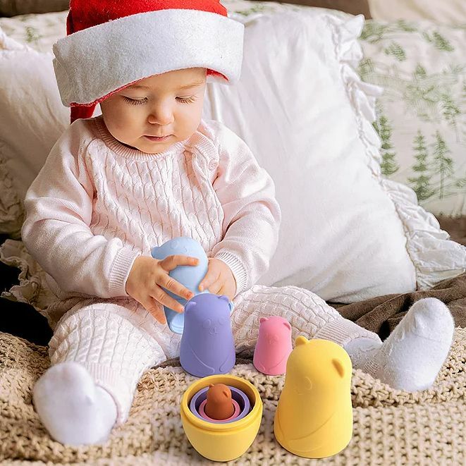 Montessori Nesting Doll Toy para crianças, Russian Matryoshka, brinquedos educativos, blocos de empilhamento de silicone, BPA Free, 1 conjunto