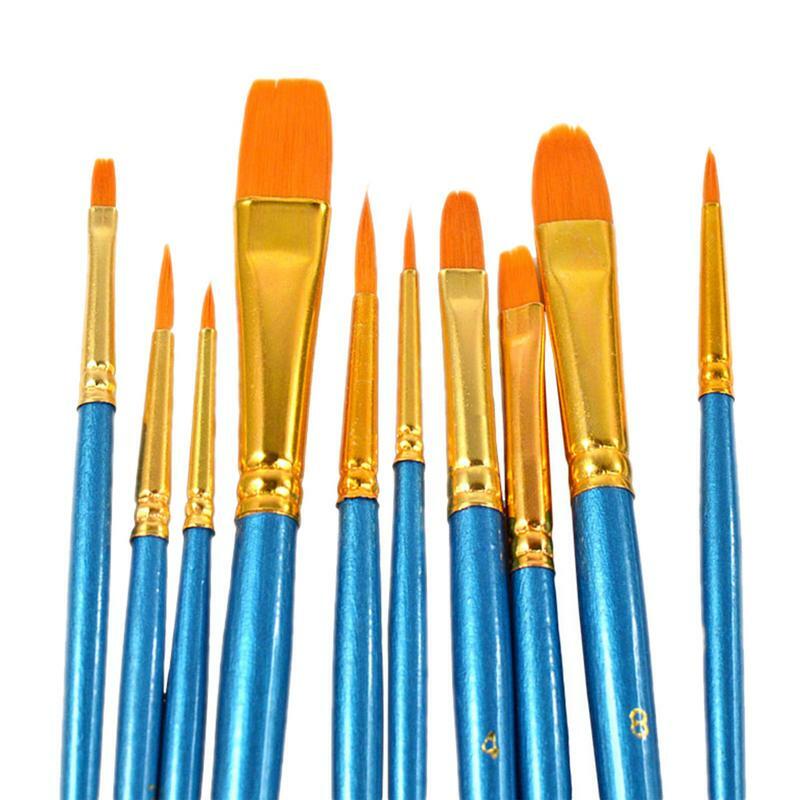 พู่กันระบายสีพู่กันระบายสีขนไนลอน10ชิ้นสำหรับศิลปินสีน้ำชุดมืออาชีพสำหรับการวาดภาพหินอะคริลิค