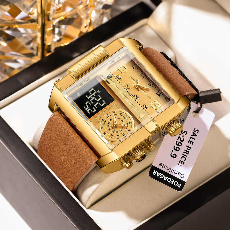 POEDAGAR luksusowy męski zegarek na rękę wodoodporny świecący dzień tydzień mężczyźni oglądają cyfrowy wielofunkcyjny męski zegarki kwarcowe Reloj