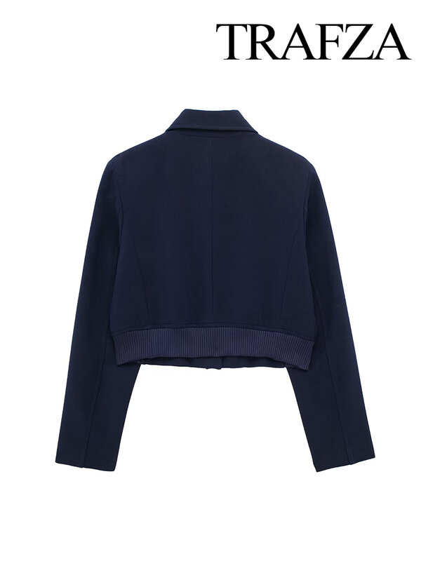 TRAFZA 여성용 짧은 재킷, 턴다운 칼라, 긴팔, 페이크 포켓, 싱글 브레스트, 용수철 패션 코트, 단색 스트리트웨어