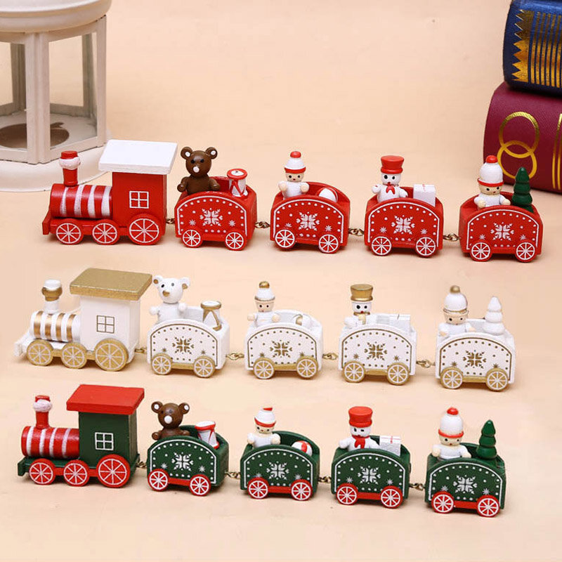 Tren de juguete de madera de 4 secciones para niños, decoración de Feliz Navidad, regalo de Navidad, adornos de Navidad, Año Nuevo 2023