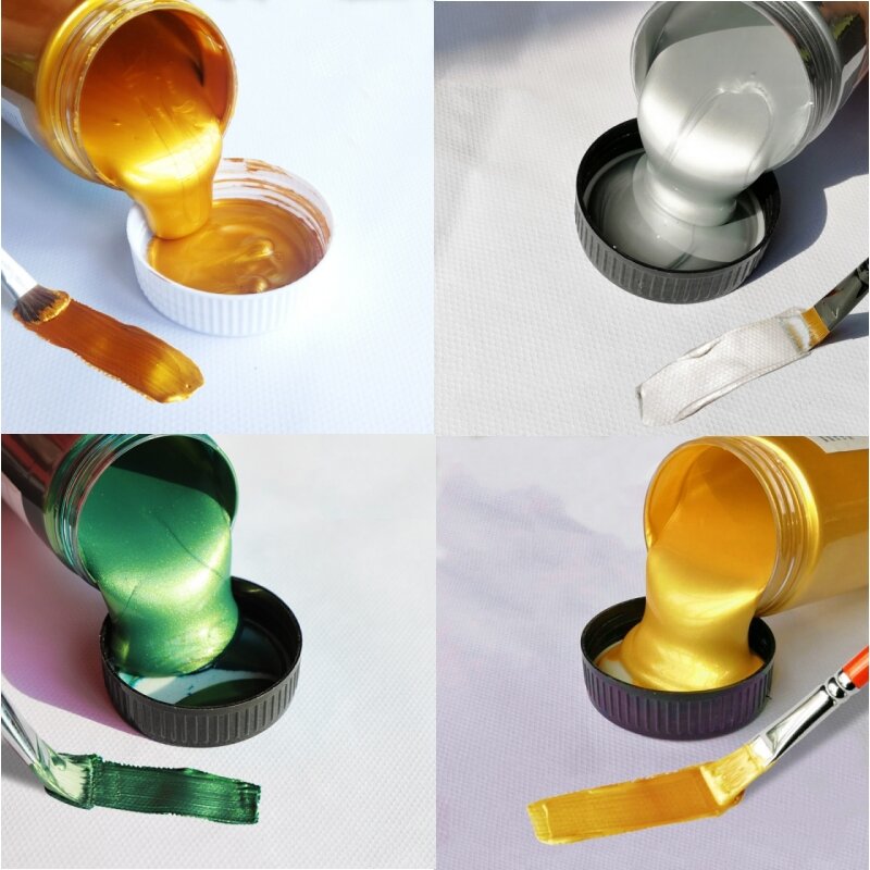 Acrylverf 60/300Ml Metaal Goud Zilver Koper Gips Pop Druppel Lijm Haak Pasta Handgemaakte D Iy Pigmenten