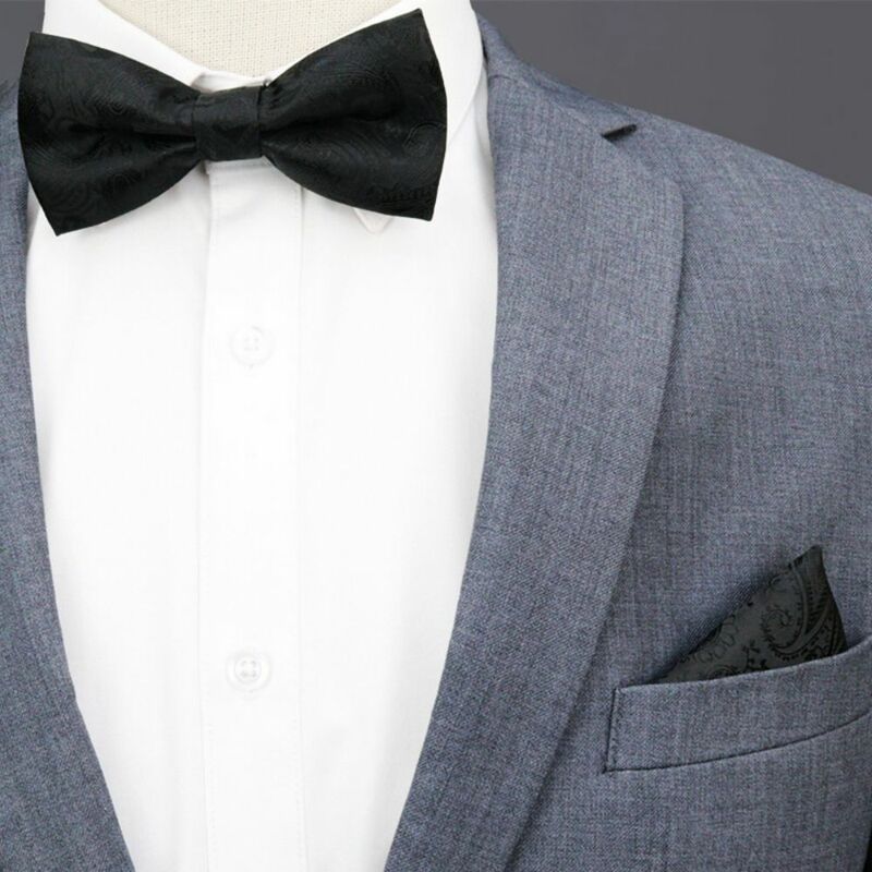 Paisley Impresso Bow Tie Pocket Square Set, Combinando desgaste formal para noivo e padrinhos, negócio do casamento