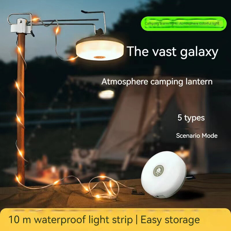 Tira de lámpara LED para acampada, cinturón de luz reciclable impermeable, decoración de jardín al aire libre, habitación de tienda de campaña, 10M de longitud