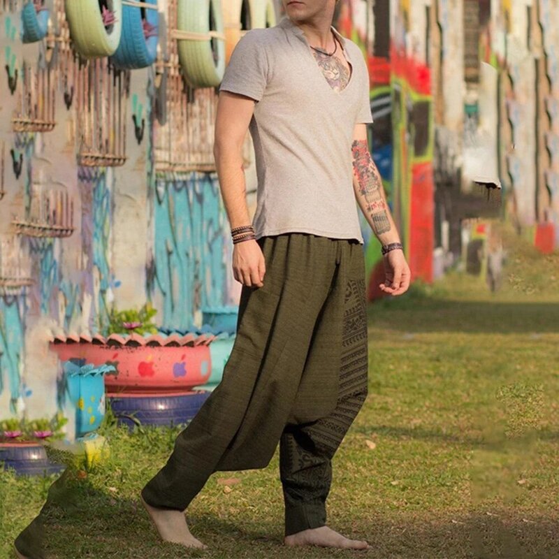 Vintage Boho Style Men's Harem Pants Bloomers Baggy Balloon Yoga Loose Casual Elasticated Trousers Pants Clothing