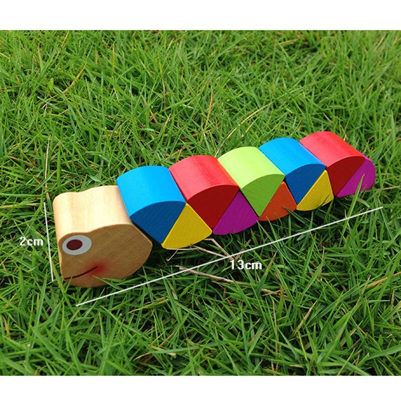 2 buah mainan bayi kayu perkembangan kecerdasan warna dapat berubah bentuk ulat hangat warna-warni mainan DIY pendidikan dini