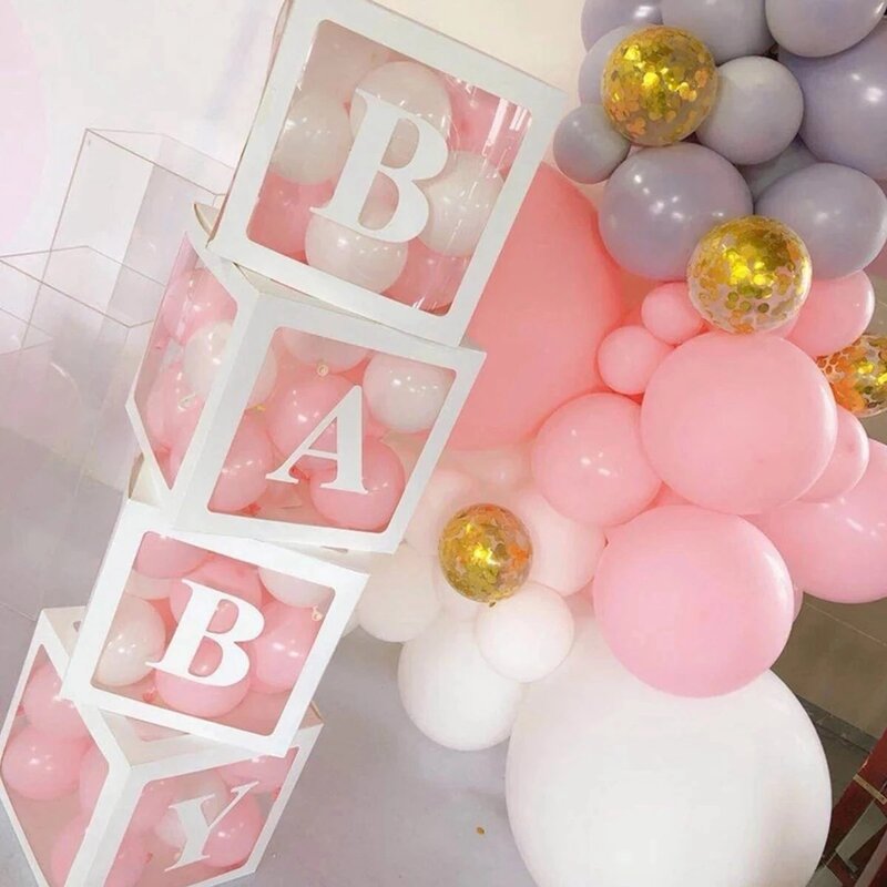 Alfabet Custom Transparante Doos Baby Douche Decor Jongen Meisje Bruiloft 1st Verjaardagsfeestje Decoratie Kids Babyshower Ballon Doos