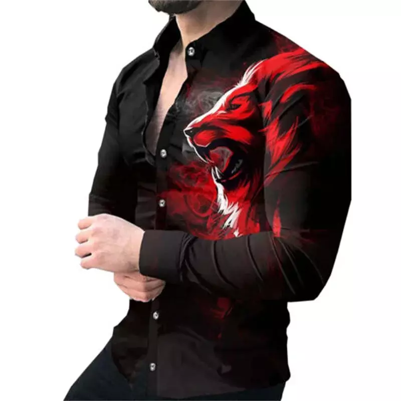 Мужская мягкая дышащая рубашка, Повседневная рубашка с длинными рукавами и креативным принтом, с отложным воротником, 2023