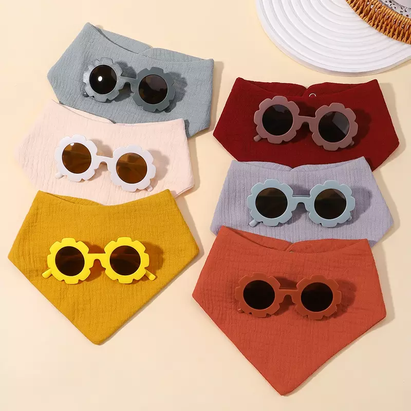 Комплект милых солнцезащитных очков для новорожденных, хлопковая треугольная слюнявчик, бандана, нагрудник для кормления малышей, 2 шт.