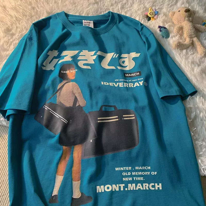 Nhật Bản Áo Thun Trắng Dạo Phố Rời Mùa Hè Áo Nữ Harajuku Retro Tay Ngắn Áo Y2k Anime Áo Bé Gái Camisetas