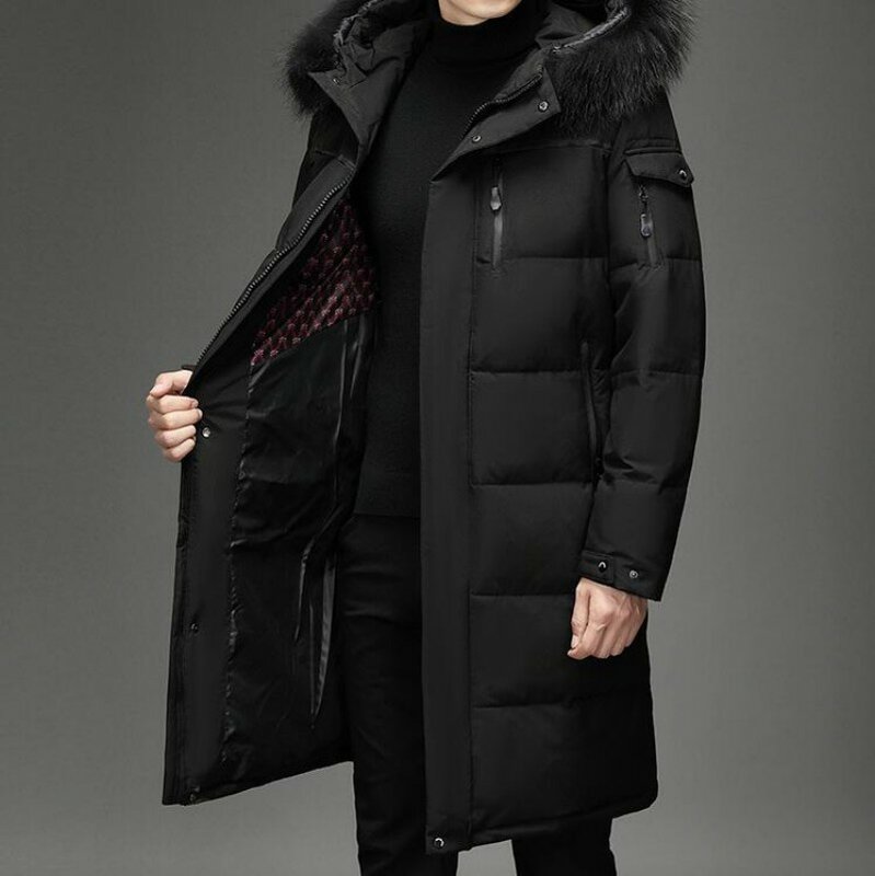 Doudoune épaisse en duvet de canard pour homme, manteau chaud, parkas longues à capuche, noir, grande taille 5XL, nouvelle mode, hiver,-30, 2022