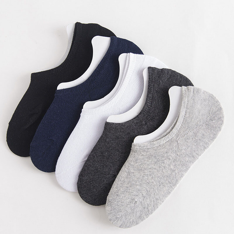 Calcetines tobilleros de algodón para hombre, calcetín Invisible de silicona, antideslizante, para verano y otoño, lote de 5 pares