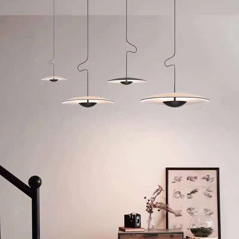 Modern Creative Wood Grain Black LED Hanging Chandelier Dining Table Kitchen Living Room Pendant Lamp Indoor Lighting Decoration