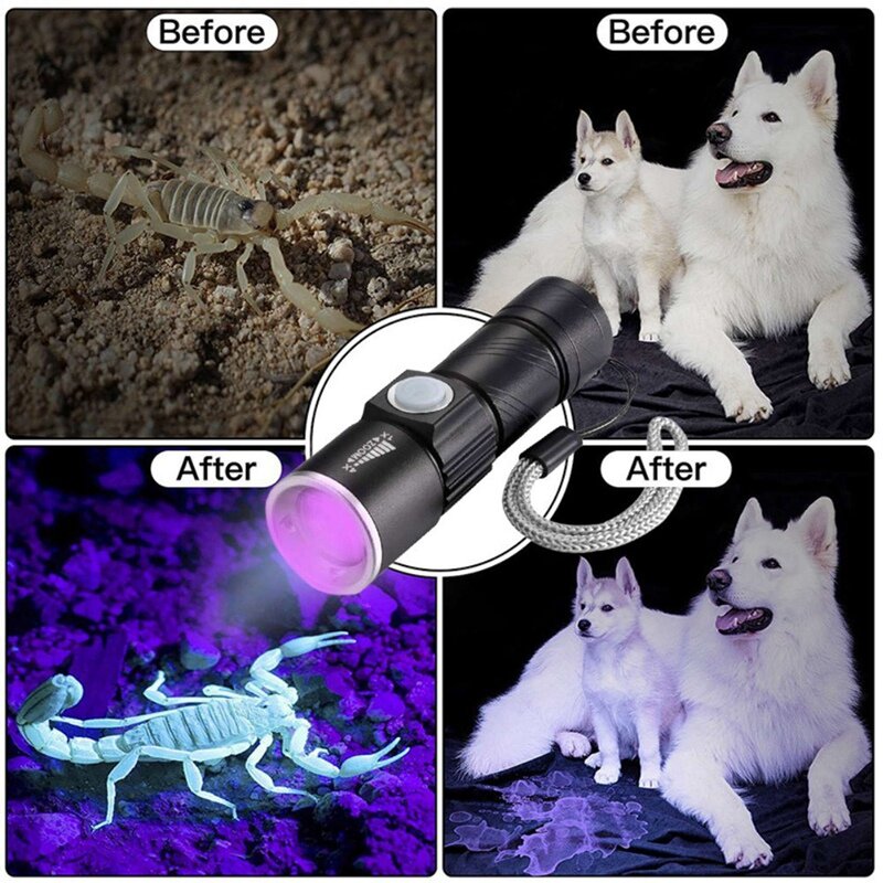 2x 395nm UV-Licht Taschenlampe Schwarzlicht USB wiederauf ladbare LED-Taschenlampe wasserdichte Inspektion Haustier Urin Taschenlampe