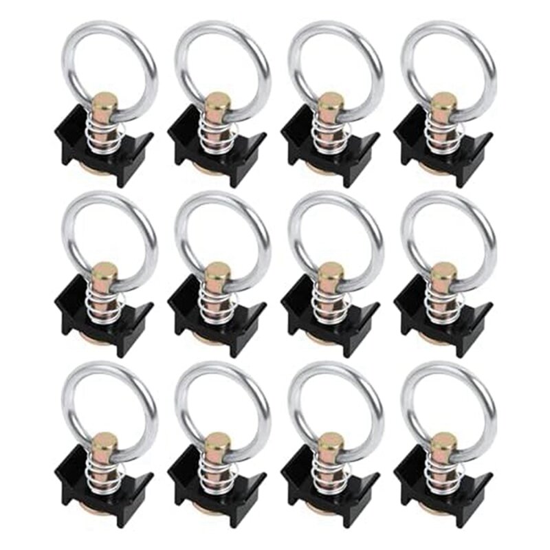 Single Stud Fitting Tie Down Anchor 4,000LB Capacity With Stainless Steel Round Ring Aluminum Keeper Cargo Control, 12PCS Black