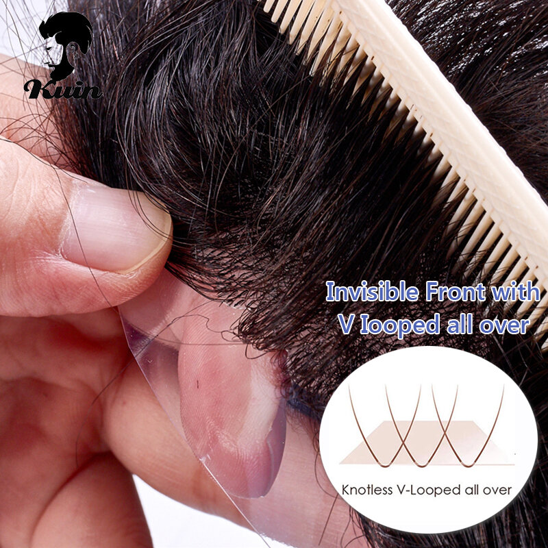Мужской капиллярный протез Kuin Mono & NPU для мужчин, прямые натуральные волнистые волосы, сменная система, парик для мужчин, человеческие волосы
