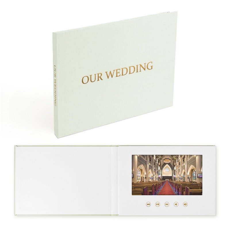 Livro video personalizado do casamento com exposição do IPS, folheto do casamento do linho encadernado, álbum para Anniversar, 7"