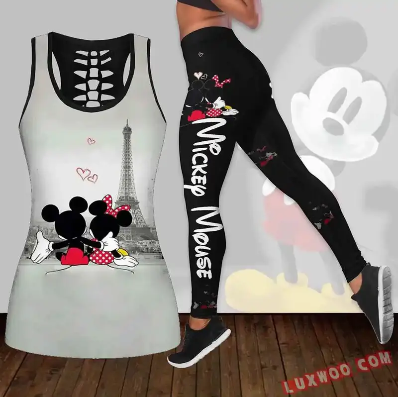 Nieuwe Disney Minnie Dames Holle Vest Leggings Yoga Pak Fitness Legging Sportpak Disney Tank Top Legging Outfit