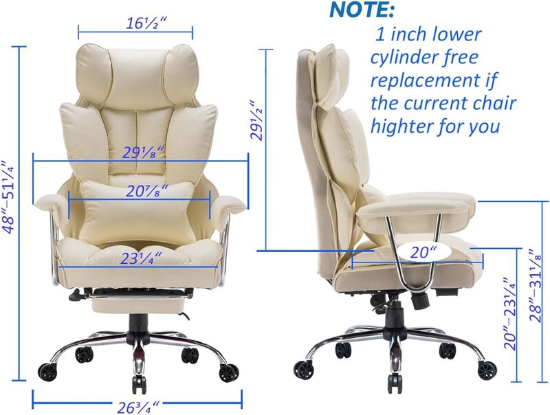PU Leather Office Chair com resto perna, grande e alta cadeira de mesa, cadeira do computador, mobiliário executivo, 400lbs