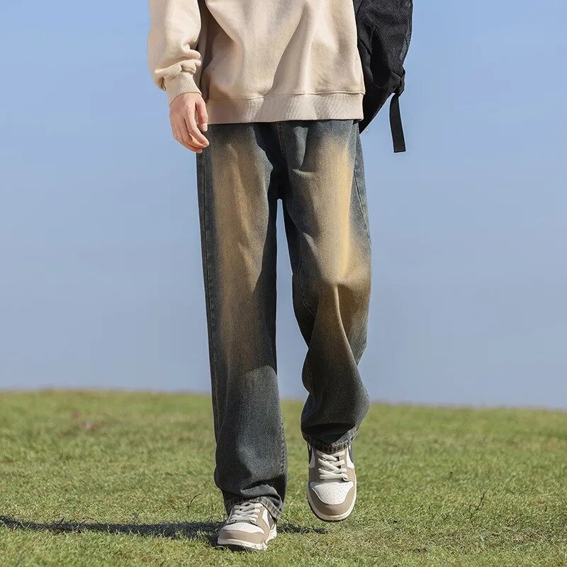 Pantalones vaqueros holgados de pierna ancha para hombre y mujer, moda coreana, color negro, azul claro, 3XL, otoño e invierno, 2024