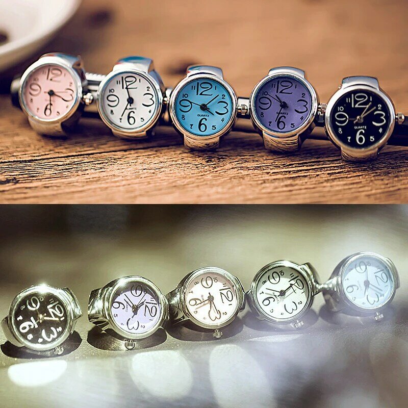 빈티지 손가락 시계 미니 작은 탄성 스트랩 합금 시계, 여성 반지 보석 시계 로마 숫자 여성 석영 시계 반지