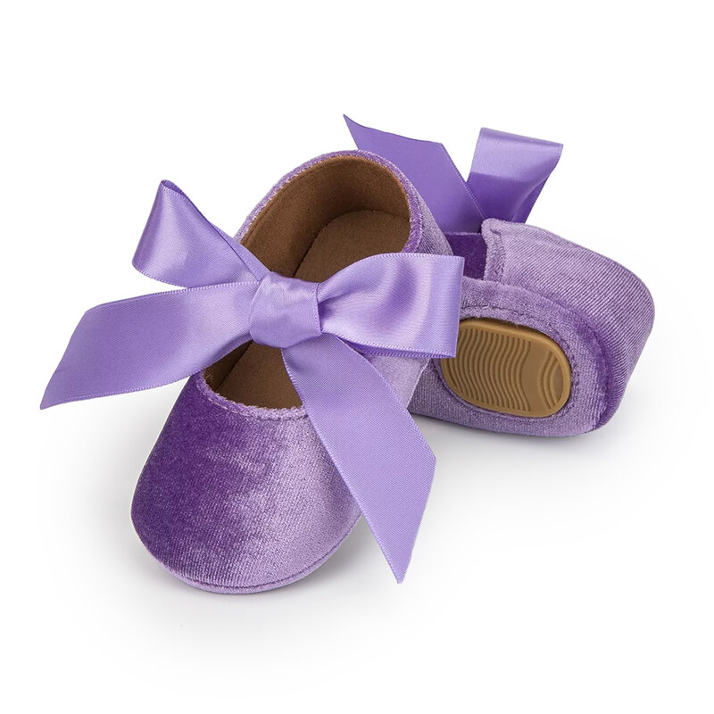 Bebê meninas sapatos planos arco-nó decoração sola macia sapatos princesa criança berço sapatos primeiros caminhantes para 0-18months