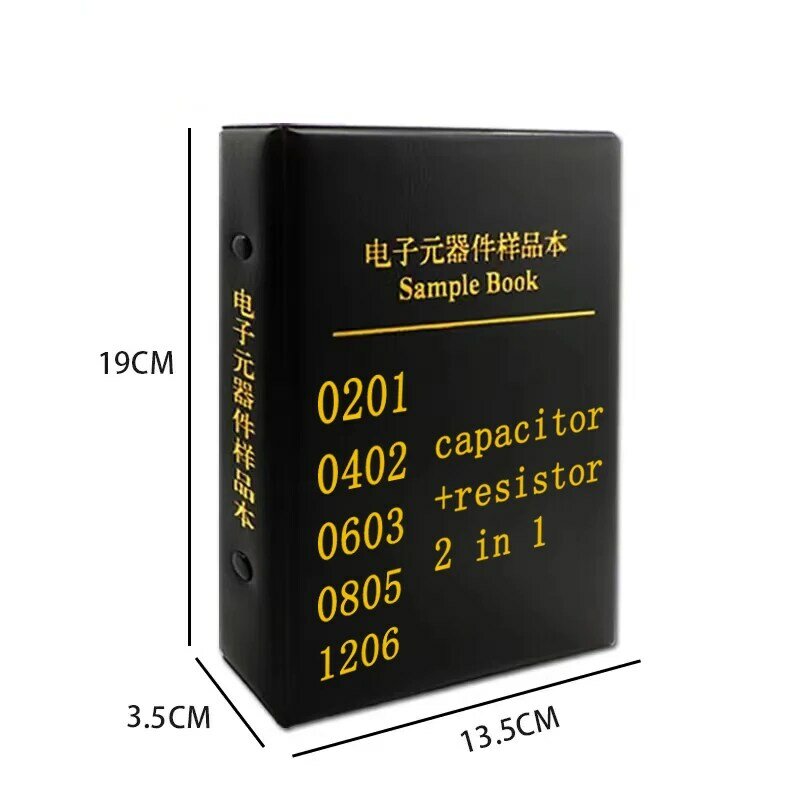 Livro Resistor Capacitor Livro, 2 em 1, SMD Livro, Chip Amostra, 0201, 0402, 0603, 0805, 1206, 170 Valores, 0R ~ 10M, 1% Assorted, 25pcs