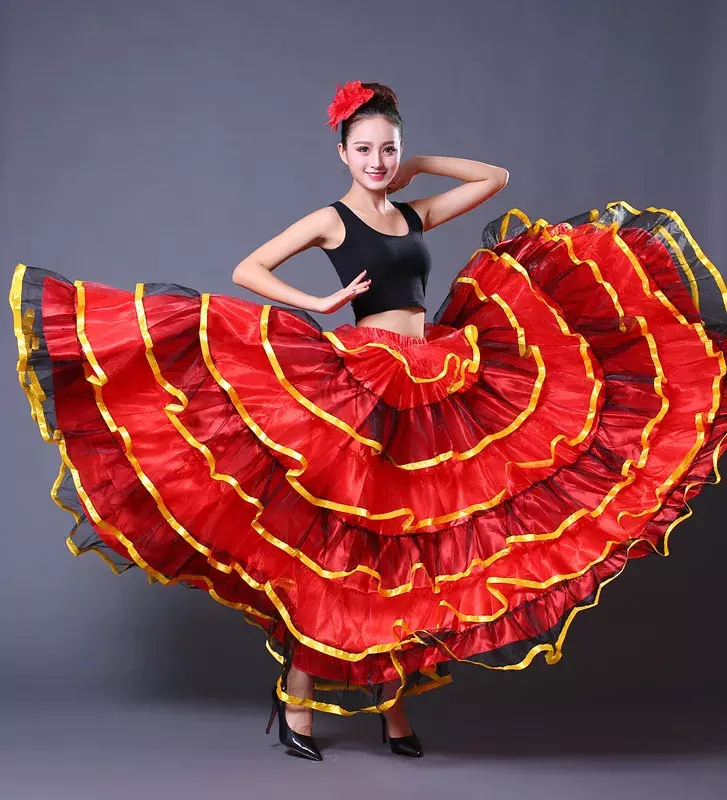 Saia espanhola para dançar a barriga longa para mulher, moda senhora, flamenco, 1 peça por lote