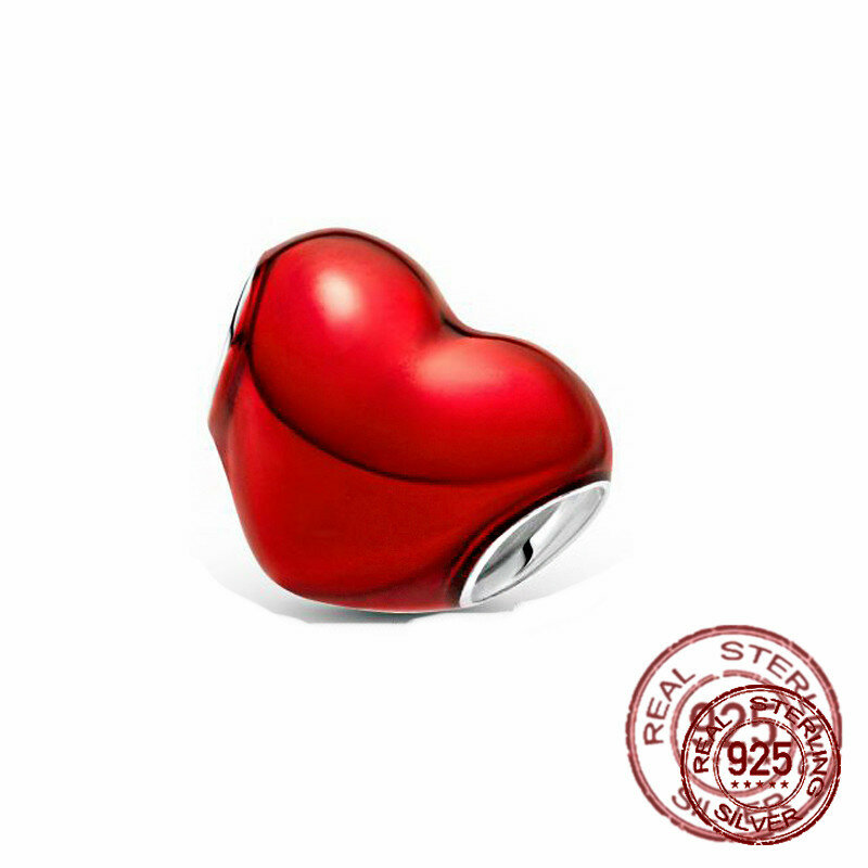 925 Sterling Silver Red Color Series Heart Shape Charms Beads Fit Original Pandora Bracelets Lucky Jewelry Gifts DiyAccessories
