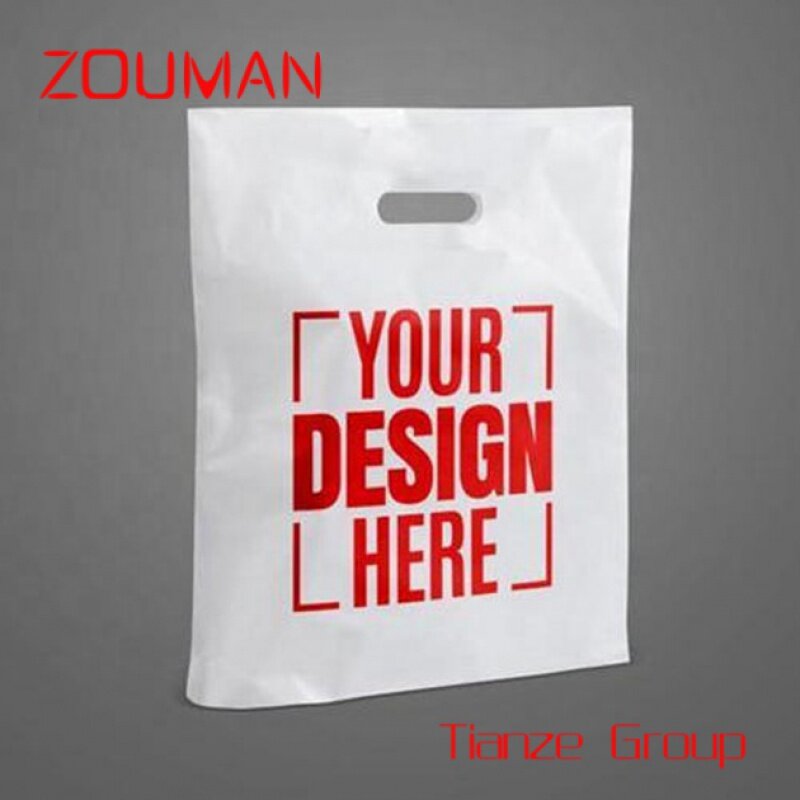 Op Maat Gedrukt Logo Ontwerp Ldpe/Hdpe Handvat Plastic Zak Stans Cut Bag Boodschappentas Voor Kleding/Schoen Verpakking
