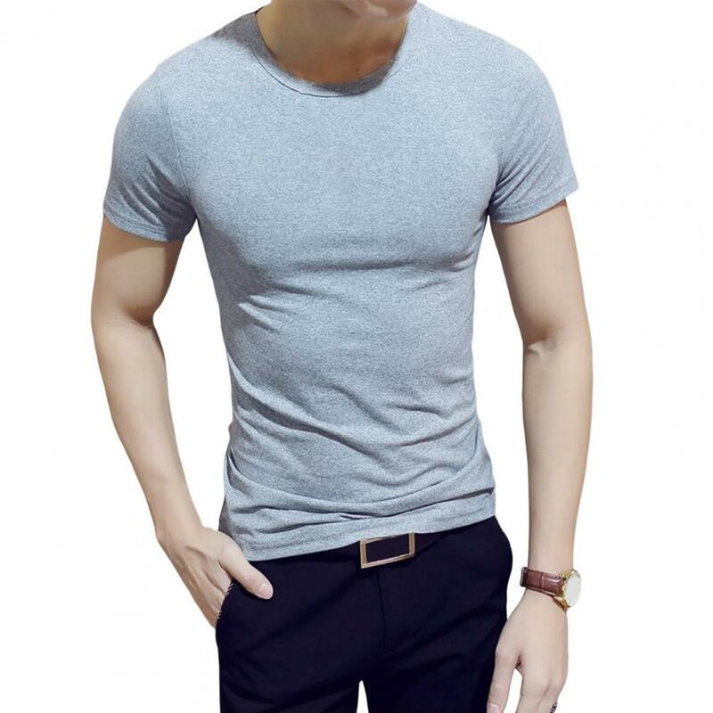 V-Neck Short Sleeve Thin Men T-shirt Summer Solid Color Slim Fit Pullover Tee Top Streetwear